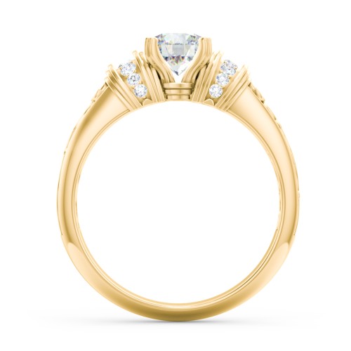 Vintage Solitaire Engagement Ring with Shoulder Accents and Sculptural Band – 10K Yellow Gold with Diamond