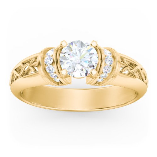 Vintage Solitaire Engagement Ring with Shoulder Accents and Sculptural Band – 10K Yellow Gold with Diamond