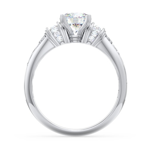 Vintage Solitaire Engagement Ring with Shoulder Accents and Sculptural Band – 14K White Gold with Diamond