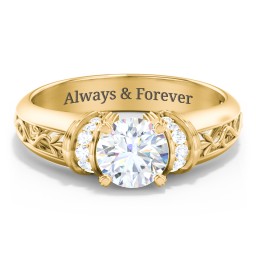 Vintage Solitaire Engagement Ring with Shoulder Accents and Sculptural Band in 10K Solid Yellow Gold