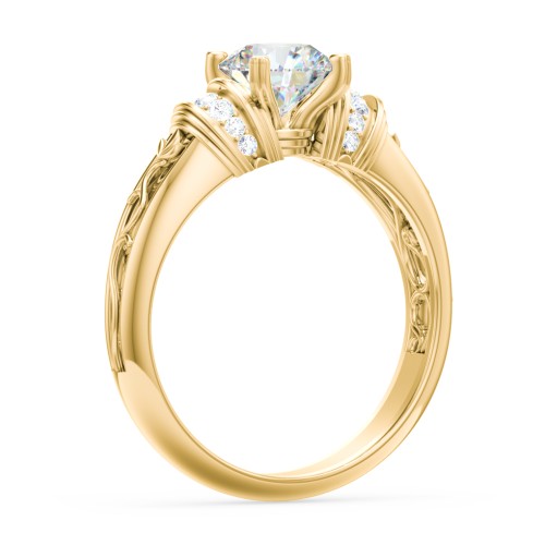 Vintage Solitaire Engagement Ring with Shoulder Accents and Sculptural Band – 10K Yellow Gold with Diamond