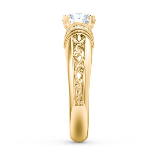 Vintage Solitaire Engagement Ring with Shoulder Accents and Sculptural Band – 10K Yellow Gold with Diamond
