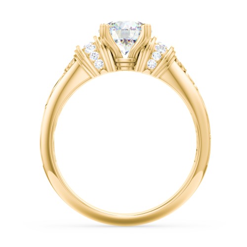 Vintage Solitaire Engagement Ring with Shoulder Accents and Sculptural Band – 10K Yellow Gold with Diamond