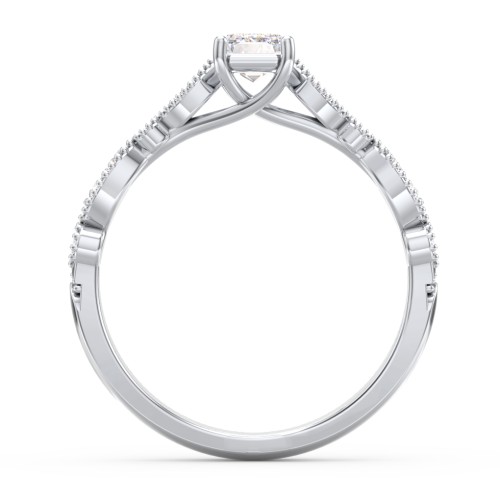 Vintage Diamond Ring with Milgrain Leaves and Accents – 14K White Gold with Lab Diamond