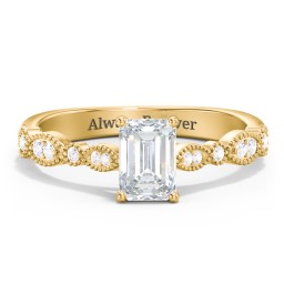 Vintage Diamond Ring with Milgrain Leaves and Accents in 10K Solid Yellow Gold with 04LABDIAM-EM-1.00-SI1-F-G and Lab Diamond