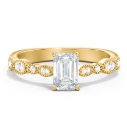 Vintage Diamond Ring with Milgrain Leaves and Accents