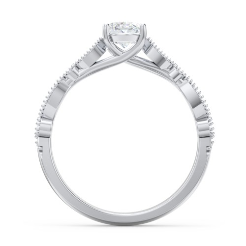 Vintage Diamond Ring with Milgrain Leaves and Accents – 14K White Gold with Lab Diamond