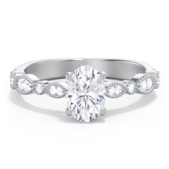 Vintage Diamond Ring with Milgrain Leaves and Accents