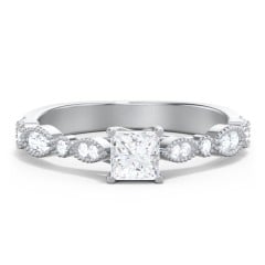 Vintage Diamond Ring with Milgrain Leaves and Accents