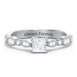 Vintage Diamond Ring with Milgrain Leaves and Accents