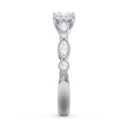 Vintage Diamond Ring with Milgrain Leaves and Accents – 14K White Gold with Lab Diamond