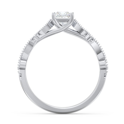Vintage Diamond Ring with Milgrain Leaves and Accents – 14K White Gold with Lab Diamond