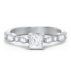 Vintage Diamond Ring with Milgrain Leaves and Accents