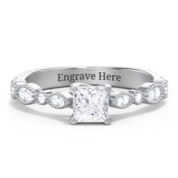 Vintage Diamond Ring with Milgrain Leaves and Accents