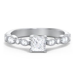 Vintage Diamond Ring with Milgrain Leaves and Accents