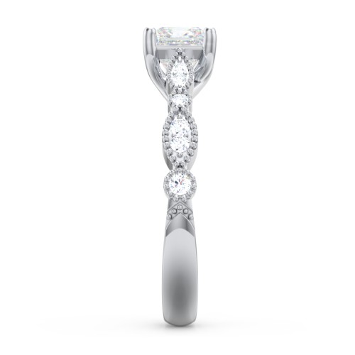 Vintage Diamond Ring with Milgrain Leaves and Accents – 14K White Gold with Diamond