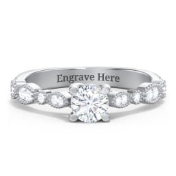 Vintage Diamond Ring with Milgrain Leaves and Accents