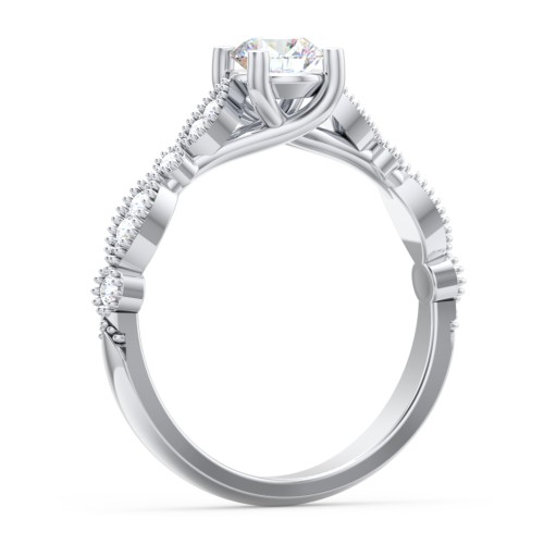 Vintage Diamond Ring with Milgrain Leaves and Accents – 14K White Gold with Lab Diamond