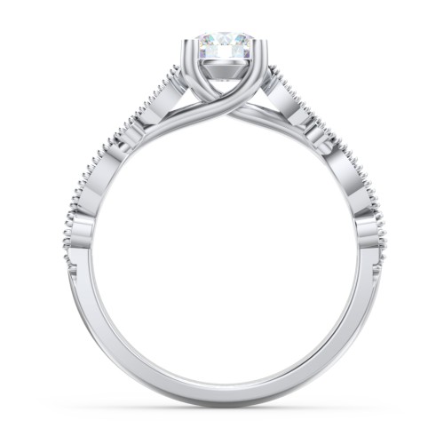 Vintage Diamond Ring with Milgrain Leaves and Accents – 14K White Gold with Lab Diamond