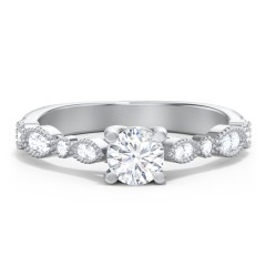 Vintage Diamond Ring with Milgrain Leaves and Accents – 10K Yellow Gold with Lab Diamond