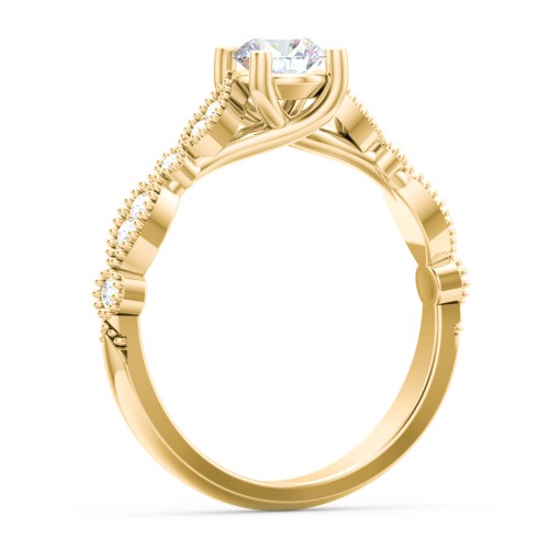 Vintage Diamond Ring with Milgrain Leaves and Accents – 10K Yellow Gold with Lab Diamond
