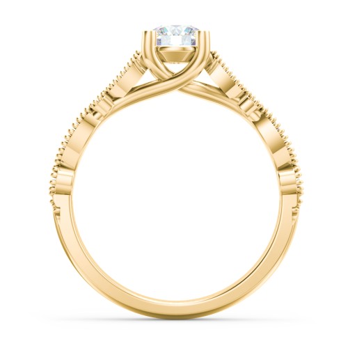 Vintage Diamond Ring with Milgrain Leaves and Accents – 10K Yellow Gold with Lab Diamond