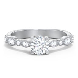 Vintage Diamond Ring with Milgrain Leaves and Accents