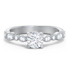 Vintage Diamond Ring with Milgrain Leaves and Accents – 10K Yellow Gold with Lab Diamond