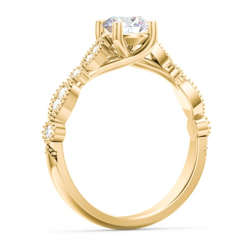 Vintage Diamond Ring with Milgrain Leaves and Accents – 10K Yellow Gold with Lab Diamond