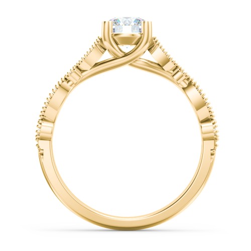 Vintage Diamond Ring with Milgrain Leaves and Accents – 10K Yellow Gold with Lab Diamond