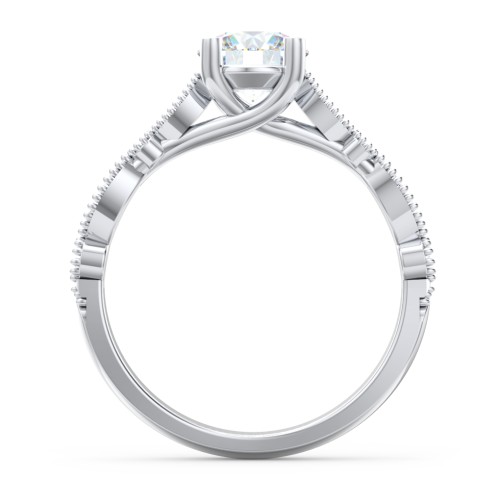 Vintage Diamond Ring with Milgrain Leaves and Accents – 14K White Gold with Lab Diamond