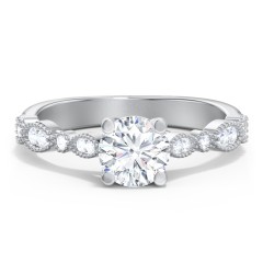 Vintage Diamond Ring with Milgrain Leaves and Accents – 10K Yellow Gold with Lab Diamond