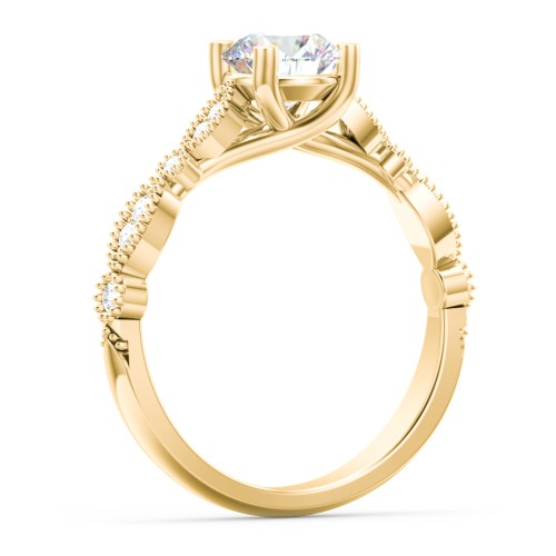 Vintage Diamond Ring with Milgrain Leaves and Accents – 10K Yellow Gold with Lab Diamond