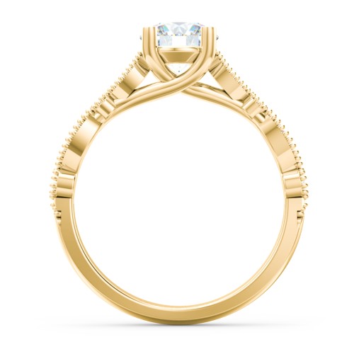 Vintage Diamond Ring with Milgrain Leaves and Accents – 10K Yellow Gold with Lab Diamond