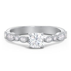 Vintage Diamond Ring with Milgrain Leaves and Accents