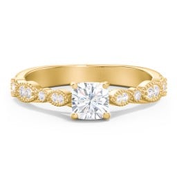 Vintage Diamond Ring with Milgrain Leaves and Accents