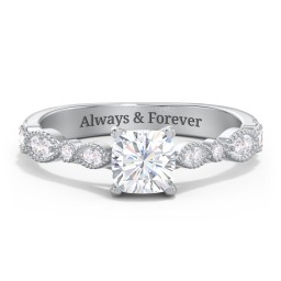 Vintage Diamond Ring with Milgrain Leaves and Accents