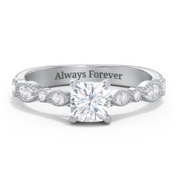 Vintage Diamond Ring with Milgrain Leaves and Accents