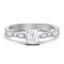 Vintage Diamond Ring with Milgrain Leaves and Accents