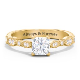 Vintage Diamond Ring with Milgrain Leaves and Accents in 10K Solid Yellow Gold