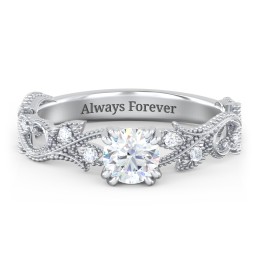 Vintage Leaf and Vine Solitaire Engagement Ring with Milgrain