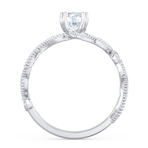 Vintage Leaf and Vine Solitaire Engagement Ring with Milgrain – 14K White Gold with Lab Diamond