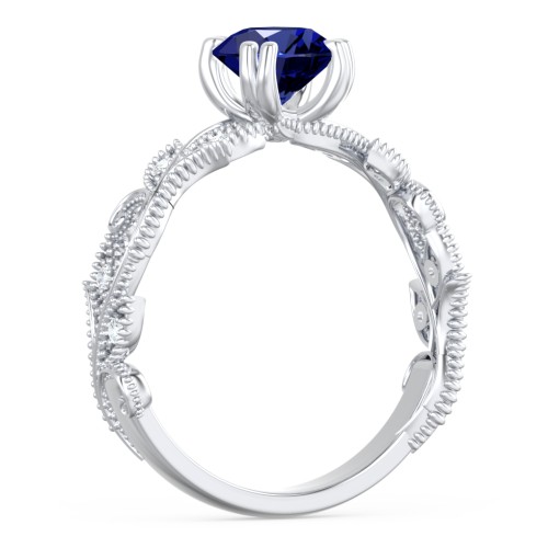 Vintage Leaf and Vine Solitaire Engagement Ring with Milgrain