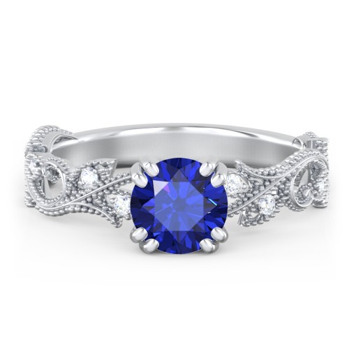 Vintage Leaf and Vine Solitaire Engagement Ring with Milgrain