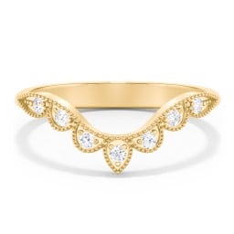Vintage Curved Leaf Band with Diamond Accents