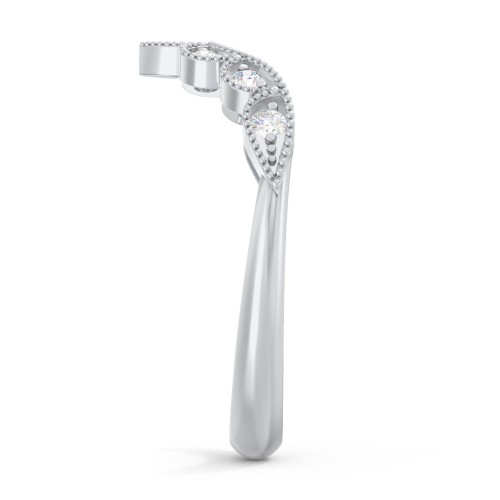 Vintage Curved Leaf Band with Diamond Accents – 14K White Gold with Diamond