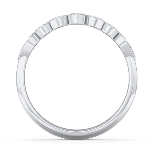 Vintage Curved Leaf Band with Diamond Accents – 14K White Gold with Diamond