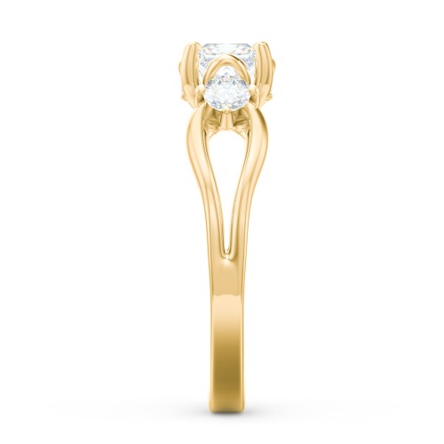 3 Stone Diamond Engagement Ring with Split Shank and Peek-A-Boo Accents