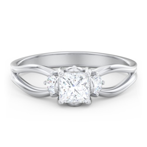 3 Stone Diamond Engagement Ring with Split Shank and Peek-A-Boo Accents