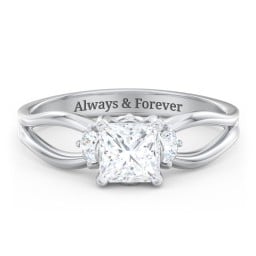 3 Stone Diamond Engagement Ring with Split Shank and Peek-A-Boo Accents